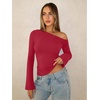 image:imageREORIA Womens Off the Shoulder Tops 2026 Fall Long Sleeve Double Lined Slim Fit Top Trendy ClothesRed