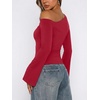 image:imageREORIA Womens Off the Shoulder Tops 2026 Fall Long Sleeve Double Lined Slim Fit Top Trendy ClothesRed