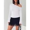 image:imageREORIA Womens Off the Shoulder Tops 2026 Fall Long Sleeve Double Lined Slim Fit Top Trendy ClothesWhite