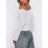image:imageREORIA Womens Off the Shoulder Tops 2026 Fall Long Sleeve Double Lined Slim Fit Top Trendy ClothesWhite