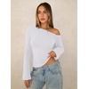 image:imageREORIA Womens Off the Shoulder Tops 2026 Fall Long Sleeve Double Lined Slim Fit Top Trendy ClothesWhite