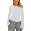 image:imageREORIA Womens Off the Shoulder Tops 2026 Fall Long Sleeve Double Lined Slim Fit Top Trendy ClothesWhite