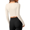 image:imageREORIA Womens Pilates Wrap Tops V Neck Tie Long Sleeve Yoga Workout ShirtBeige