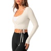 image:imageREORIA Womens Pilates Wrap Tops V Neck Tie Long Sleeve Yoga Workout ShirtBeige