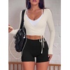 image:imageREORIA Womens Pilates Wrap Tops V Neck Tie Long Sleeve Yoga Workout ShirtBeige