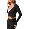 image:imageREORIA Womens Pilates Wrap Tops V Neck Tie Long Sleeve Yoga Workout ShirtBlack