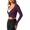 image:imageREORIA Womens Pilates Wrap Tops V Neck Tie Long Sleeve Yoga Workout ShirtBlackberry Purple
