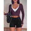 image:imageREORIA Womens Pilates Wrap Tops V Neck Tie Long Sleeve Yoga Workout ShirtBlackberry Purple