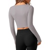 image:imageREORIA Womens Pilates Wrap Tops V Neck Tie Long Sleeve Yoga Workout ShirtGrey