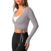 image:imageREORIA Womens Pilates Wrap Tops V Neck Tie Long Sleeve Yoga Workout ShirtGrey