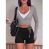 image:imageREORIA Womens Pilates Wrap Tops V Neck Tie Long Sleeve Yoga Workout ShirtGrey