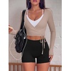 image:imageREORIA Womens Pilates Wrap Tops V Neck Tie Long Sleeve Yoga Workout ShirtLight Coffee