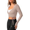 image:imageREORIA Womens Pilates Wrap Tops V Neck Tie Long Sleeve Yoga Workout ShirtLight Coffee