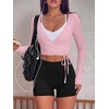 image:imageREORIA Womens Pilates Wrap Tops V Neck Tie Long Sleeve Yoga Workout ShirtPink