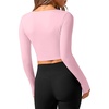 image:imageREORIA Womens Pilates Wrap Tops V Neck Tie Long Sleeve Yoga Workout ShirtPink