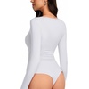 image:imageREORIA Womens Sexy Deep V Neck Long Sleeve Bodysuit Metal Ring Cutout TopsBrilliant White