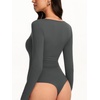image:imageREORIA Womens Sexy Deep V Neck Long Sleeve Bodysuit Metal Ring Cutout TopsThyme