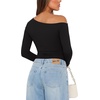image:imageREORIA Womens Sexy Off the Shoulder Long Sleeve Bodysuit Side Ruched TopsBlack Onyx