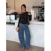 image:imageREORIA Womens Sexy Off the Shoulder Long Sleeve Bodysuit Side Ruched TopsBlack Onyx