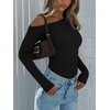 image:imageREORIA Womens Sexy Off the Shoulder Long Sleeve Bodysuit Side Ruched TopsBlack Onyx