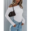 image:imageREORIA Womens Sexy Off the Shoulder Long Sleeve Bodysuit Side Ruched TopsBrilliant White
