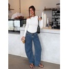image:imageREORIA Womens Sexy Off the Shoulder Long Sleeve Bodysuit Side Ruched TopsBrilliant White