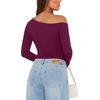 image:imageREORIA Womens Sexy Off the Shoulder Long Sleeve Bodysuit Side Ruched TopsCordovan
