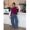 image:imageREORIA Womens Sexy Off the Shoulder Long Sleeve Bodysuit Side Ruched TopsCordovan