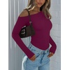 image:imageREORIA Womens Sexy Off the Shoulder Long Sleeve Bodysuit Side Ruched TopsCordovan