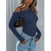 image:imageREORIA Womens Sexy Off the Shoulder Long Sleeve Bodysuit Side Ruched TopsDark Denim