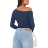 image:imageREORIA Womens Sexy Off the Shoulder Long Sleeve Bodysuit Side Ruched TopsDark Denim