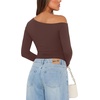 image:imageREORIA Womens Sexy Off the Shoulder Long Sleeve Bodysuit Side Ruched TopsShaved Chocolate