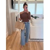 image:imageREORIA Womens Sexy Off the Shoulder Long Sleeve Bodysuit Side Ruched TopsShaved Chocolate
