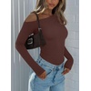 image:imageREORIA Womens Sexy Off the Shoulder Long Sleeve Bodysuit Side Ruched TopsShaved Chocolate