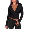 image:imageREORIA Womens V Neck Batwing Sleeve Ruched Fitted Going Out Tops 2026 FallBlack