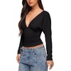 image:imageREORIA Womens V Neck Batwing Sleeve Ruched Fitted Going Out Tops 2026 FallBlack