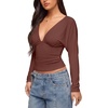 image:imageREORIA Womens V Neck Batwing Sleeve Ruched Fitted Going Out Tops 2026 FallBrown