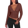 image:imageREORIA Womens V Neck Batwing Sleeve Ruched Fitted Going Out Tops 2026 FallBrown