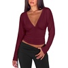 image:imageREORIA Womens V Neck Batwing Sleeve Ruched Fitted Going Out Tops 2026 FallBurgundy