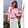 image:imageREORIA Womens V Neck Batwing Sleeve Ruched Fitted Going Out Tops 2026 FallLight Pink