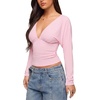 image:imageREORIA Womens V Neck Batwing Sleeve Ruched Fitted Going Out Tops 2026 FallLight Pink