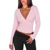 image:imageREORIA Womens V Neck Batwing Sleeve Ruched Fitted Going Out Tops 2026 FallLight Pink