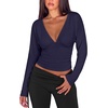 image:imageREORIA Womens V Neck Batwing Sleeve Ruched Fitted Going Out Tops 2026 FallNavy Blue