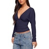 image:imageREORIA Womens V Neck Batwing Sleeve Ruched Fitted Going Out Tops 2026 FallNavy Blue