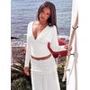 image:imageREORIA Womens V Neck Batwing Sleeve Ruched Fitted Going Out Tops 2026 FallWhite