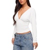 image:imageREORIA Womens V Neck Batwing Sleeve Ruched Fitted Going Out Tops 2026 FallWhite