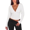 image:imageREORIA Womens V Neck Batwing Sleeve Ruched Fitted Going Out Tops 2026 FallWhite