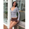 image:imageREORIA Womens Wrap Deep V Neck Shirts Long Bell Sleeve Going Out TopsAsh Gray