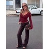 image:imageREORIA Womens Wrap Deep V Neck Shirts Long Bell Sleeve Going Out TopsBurgundy