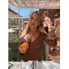 image:imageREORIA Womens Wrap Deep V Neck Shirts Long Bell Sleeve Going Out TopsCoffee